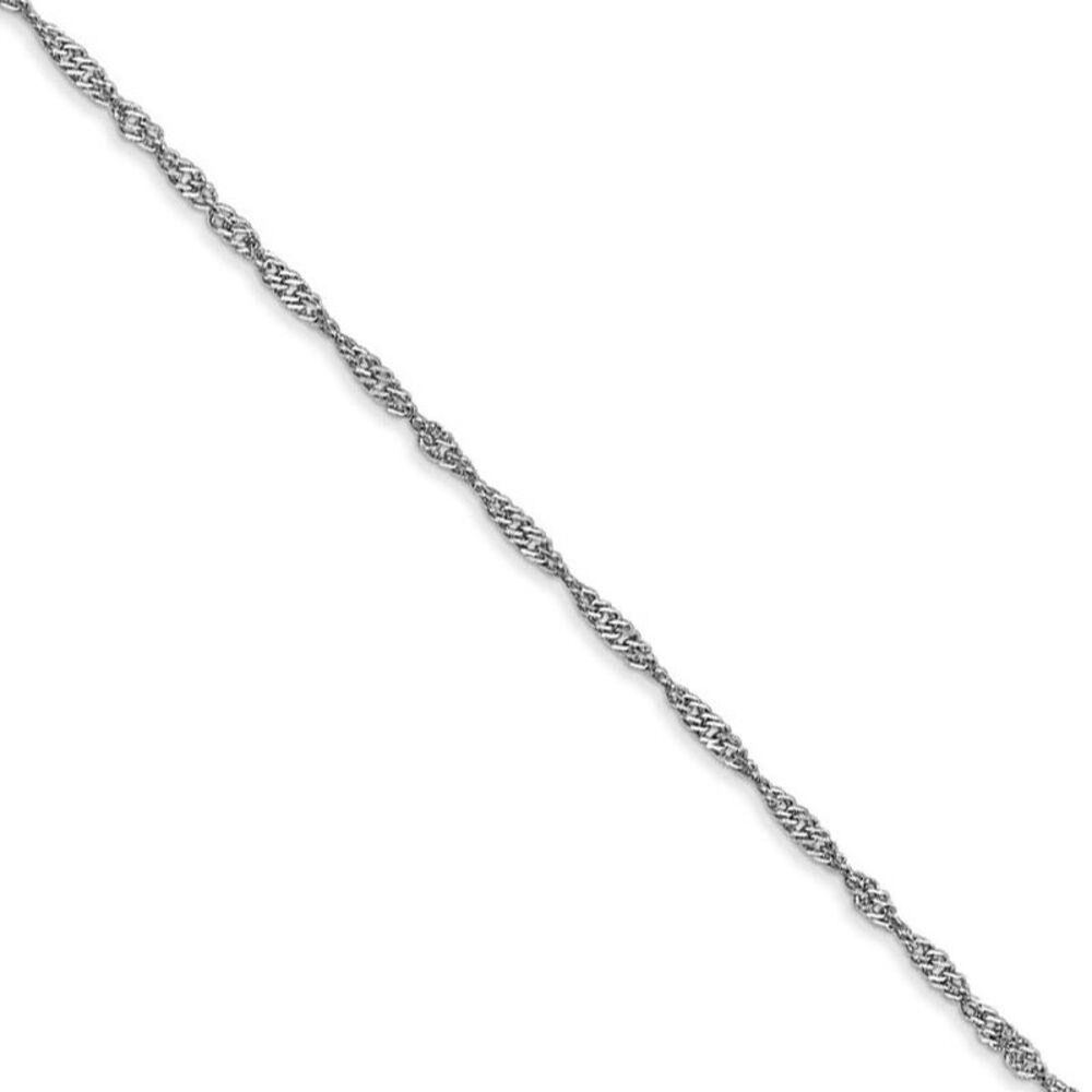 1.3mm 10k White Gold Polished Singapore Chain Necklace, 18 Inch